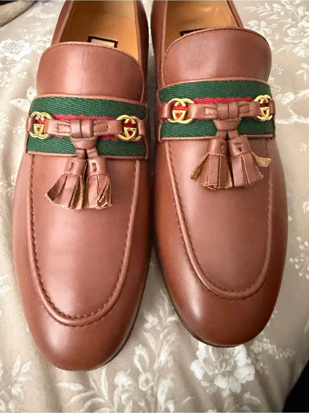 Gucci Brown Leather Tassel Loafers with Green-Red Web & Gold Hardware - Picture 5 of 7